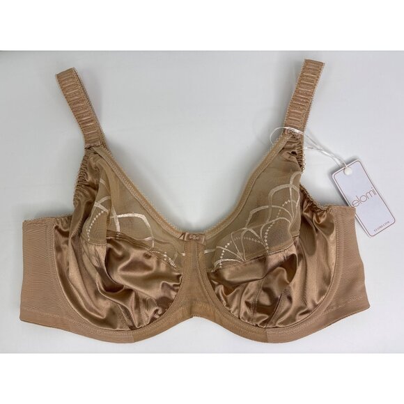 Elomi Cate Full Figure Embroidered Full Cup Underwire Satin Bra Tan 38DDD NEW - Picture 3 of 7